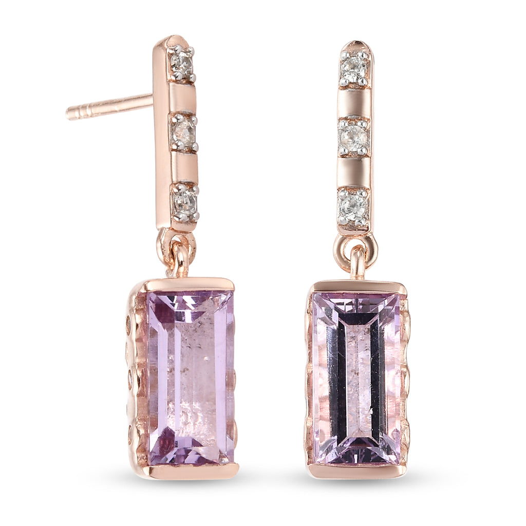 Rosa Amethyst und Zirkon-Ohrringe, 925 Silber rosévergoldet ca. 3,03 ct