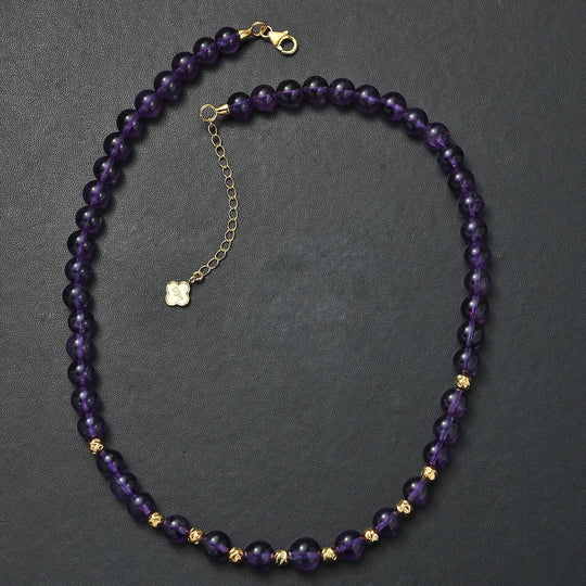 Afrikanischer Amethyst Halskette ca. 45 cm + 5 cm Extender, 925 Silber 750 Gelbgold Vermeil ca. 175,00 ct.