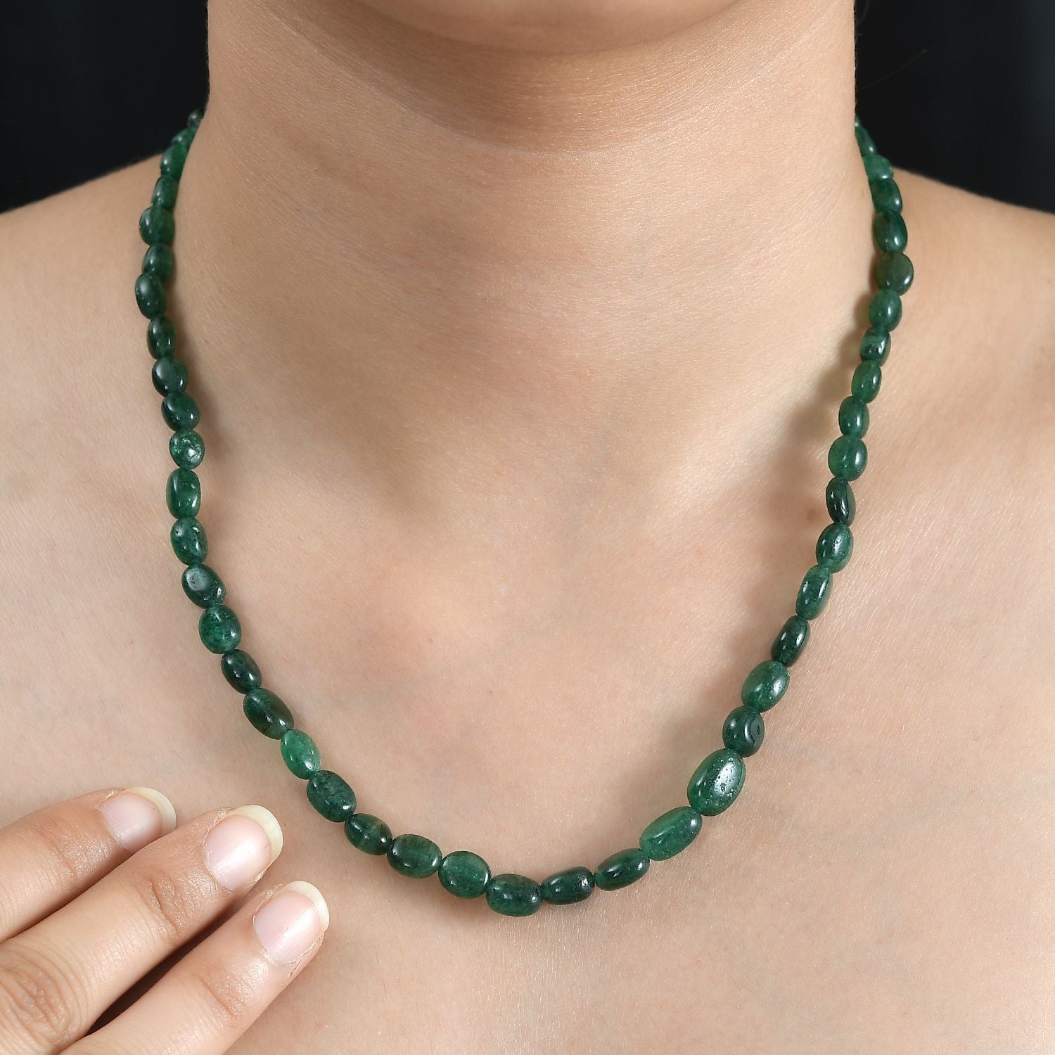 Grüner Aventurin Halskette ca. 45 cm Messing rhodiniert ca. 85,00 ct.