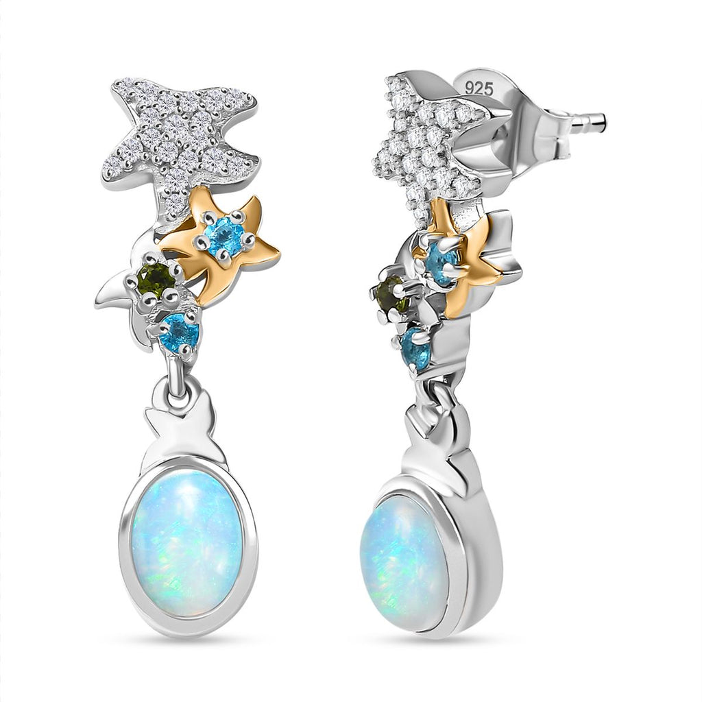 GP Celestial Kollektion - AA Natürlicher, äthiopischer Welo Opal, Neon Apatit Ohrringe Messing Rhodiniert und 750 Gelbgold Vermeil ca. 1.56 ct