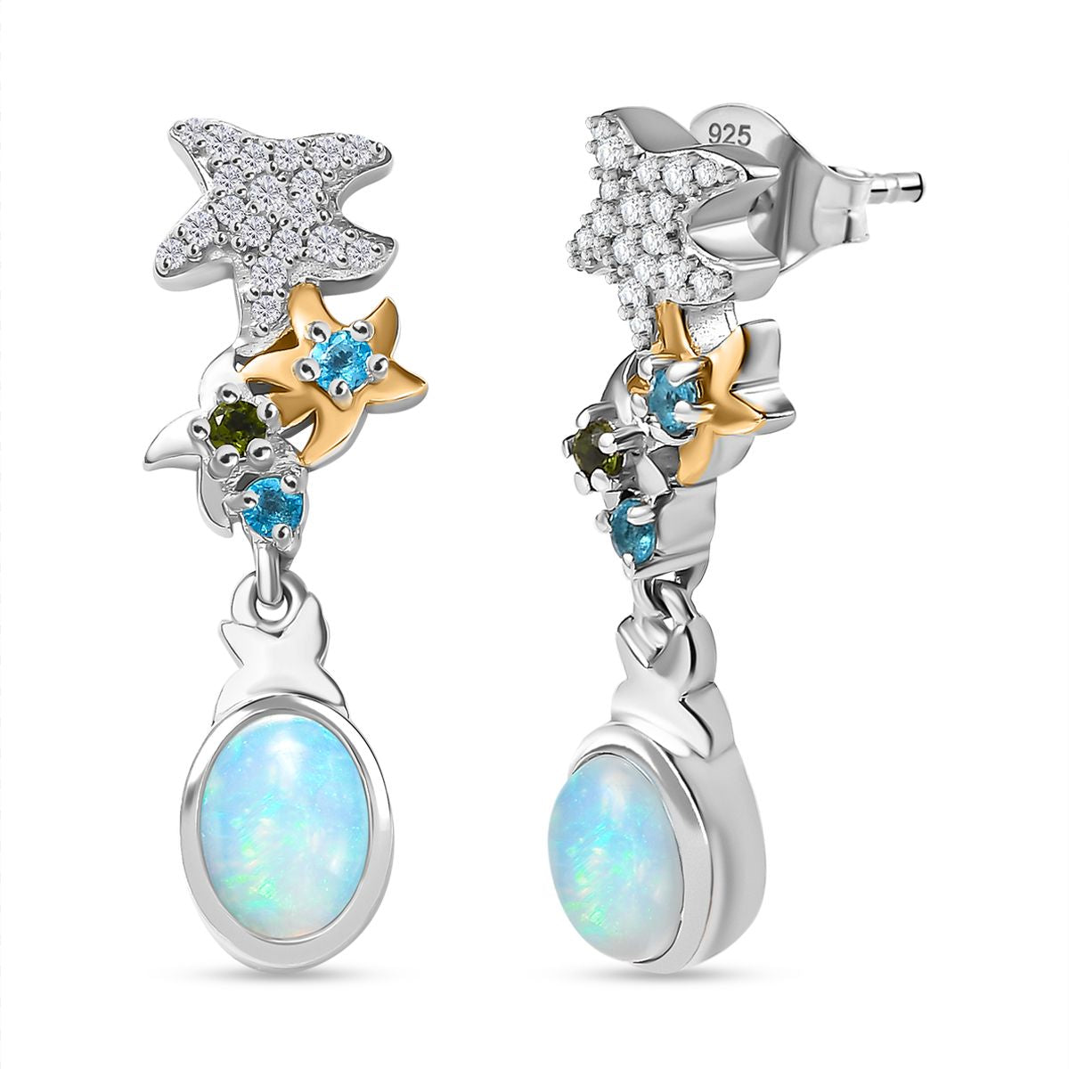 GP Celestial Kollektion - AA Natürlicher, äthiopischer Welo Opal, Neon Apatit Ohrringe Messing Rhodiniert und 750 Gelbgold Vermeil ca. 1.56 ct