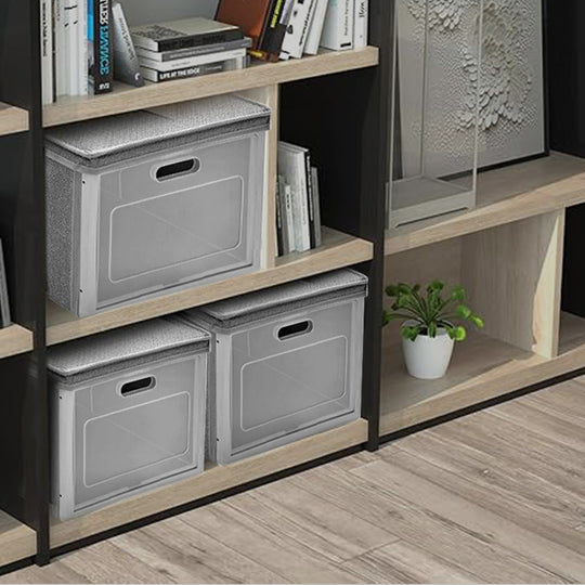 Faltbare Aufbewahrungsbox mit Stoffbezug und Klappdeckel, Größe 30x25x40 cm, Khaki