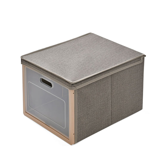 Faltbare Aufbewahrungsbox mit Stoffbezug und Klappdeckel, Größe 30x25x40 cm, Khaki