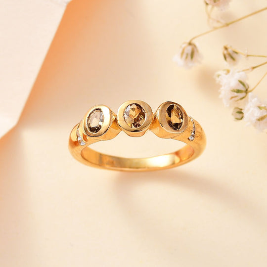 AA Natürlicher goldener Tansanit, Weißer Zirkon Ring, 925 Silber 750 Gelbgold Vermeil (Größe 20.00) ca. 0.55 ct