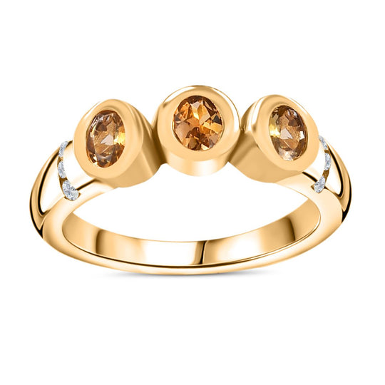 AA Natürlicher goldener Tansanit, Weißer Zirkon Ring, 925 Silber 750 Gelbgold Vermeil (Größe 20.00) ca. 0.55 ct