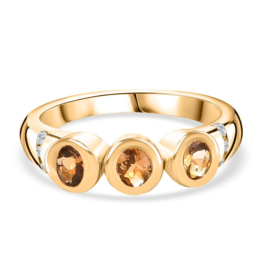 AA Natürlicher goldener Tansanit, Weißer Zirkon Ring, 925 Silber 750 Gelbgold Vermeil (Größe 20.00) ca. 0.55 ct