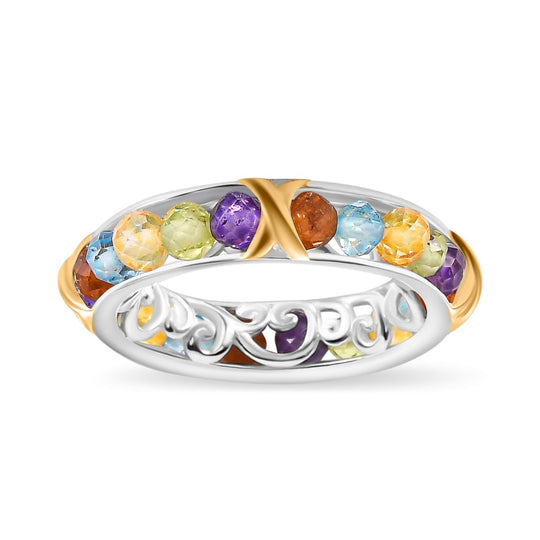 Mehrfarbiger Ring, Silberfarben, (Größe 19.00) ca. 7.66 ct