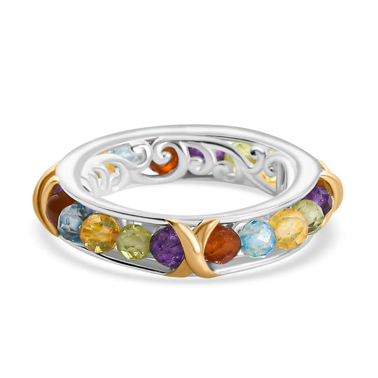 Mehrfarbiger Ring, Silberfarben, (Größe 19.00) ca. 7.66 ct