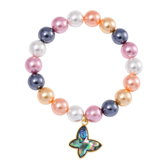Sleeping Beauty türkisfarbenes Muschelkernperle und Abalone Muschel flexibles Armband, Legierung vergoldet