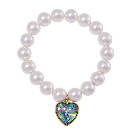 Sleeping Beauty türkisfarbenes Muschelkernperlen und Abalone-Muschel flexibles Armband, Legierung vergoldet