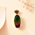 Wassermelonen Quarz Triplette, Schwarzer Spinell Anhänger 925 Silber 750 Gelbgold Vermeil ca. 10.50 ct