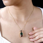 Wassermelonen Quarz Triplette, Schwarzer Spinell Anhänger 925 Silber 750 Gelbgold Vermeil ca. 10.50 ct