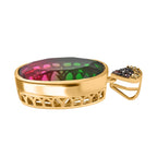 Wassermelonen Quarz Triplette, Schwarzer Spinell Anhänger 925 Silber 750 Gelbgold Vermeil ca. 10.50 ct