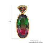 Wassermelonen Quarz Triplette, Schwarzer Spinell Anhänger 925 Silber 750 Gelbgold Vermeil ca. 10.50 ct