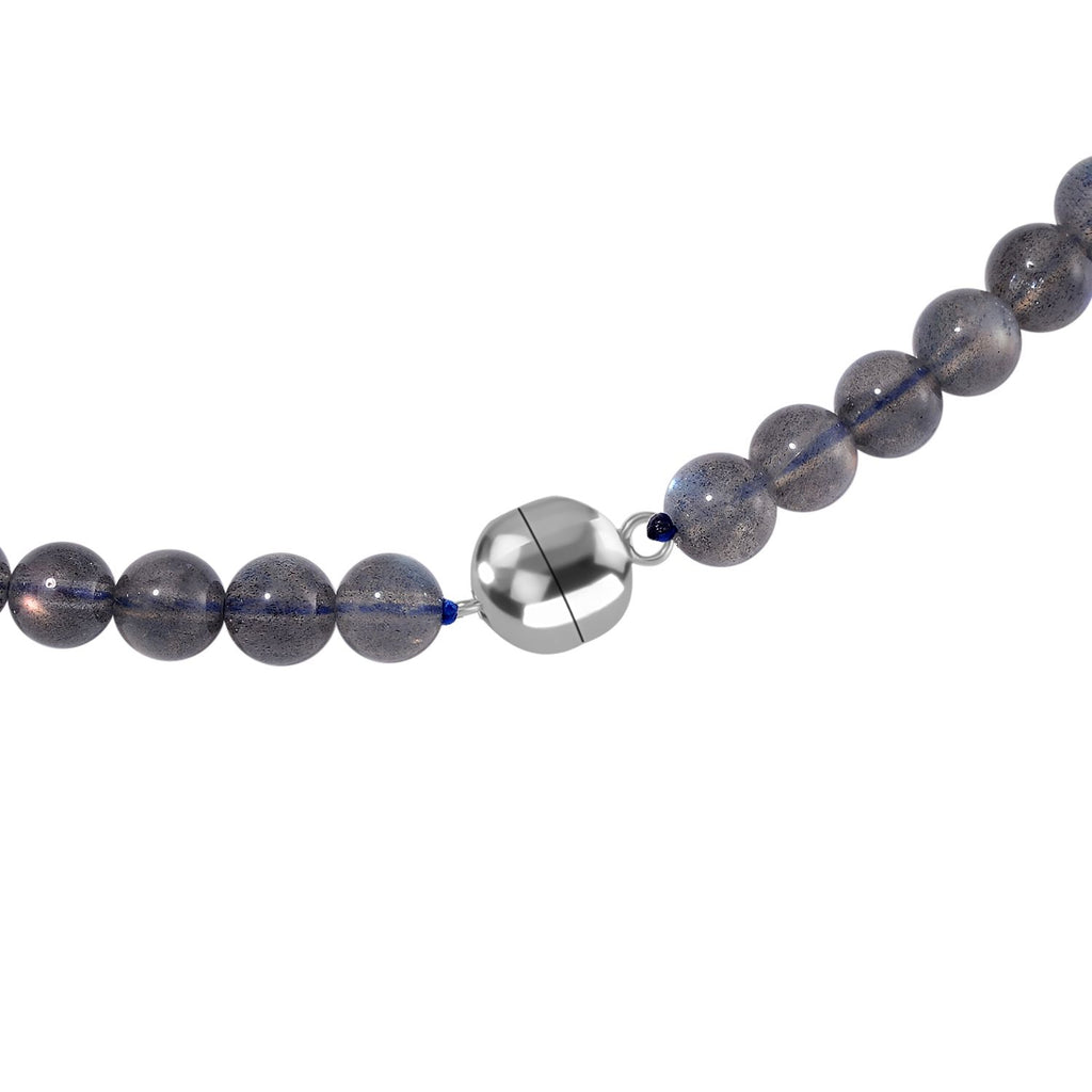 Labradorit Halskette, ca. 50 cm, 925 Silber rhodiniert ca. 215.00 ct