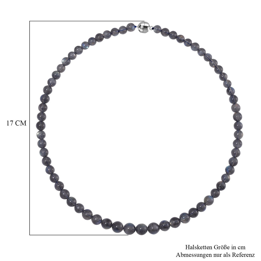 Labradorit Halskette, ca. 50 cm, 925 Silber rhodiniert ca. 215.00 ct