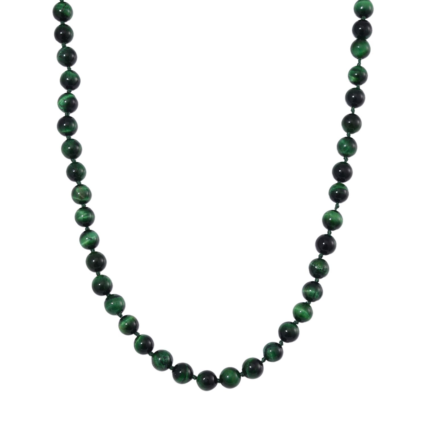 Grüne Tigerauge Halskette ca. 50 cm 925 Silber rhodiniert ca. 208.50 ct