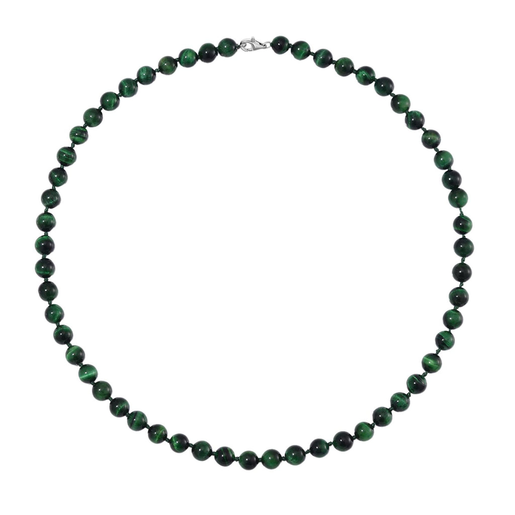 Grüne Tigerauge Halskette ca. 50 cm 925 Silber rhodiniert ca. 208.50 ct