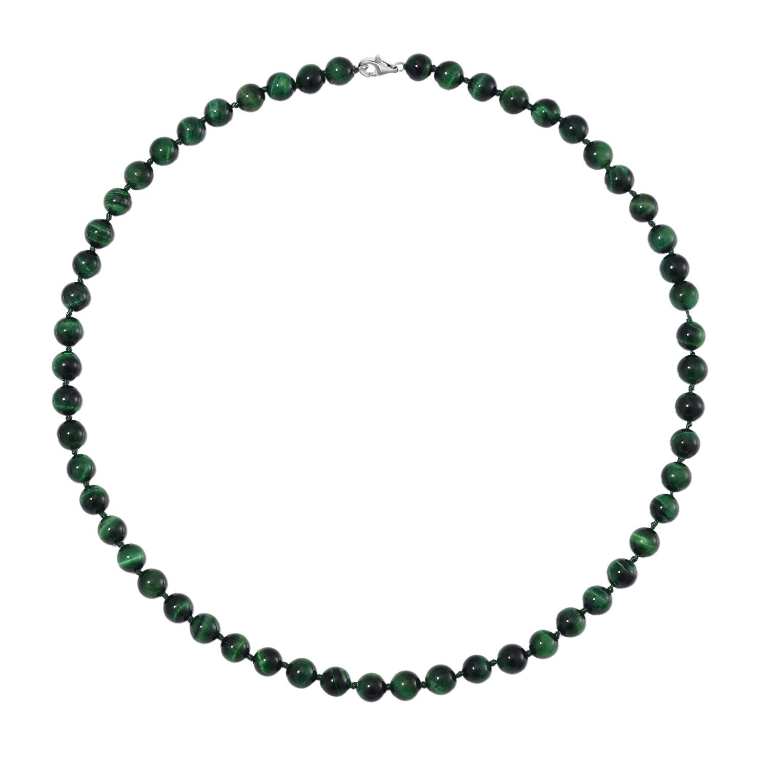 Grüne Tigerauge Halskette ca. 50 cm 925 Silber rhodiniert ca. 208.50 ct
