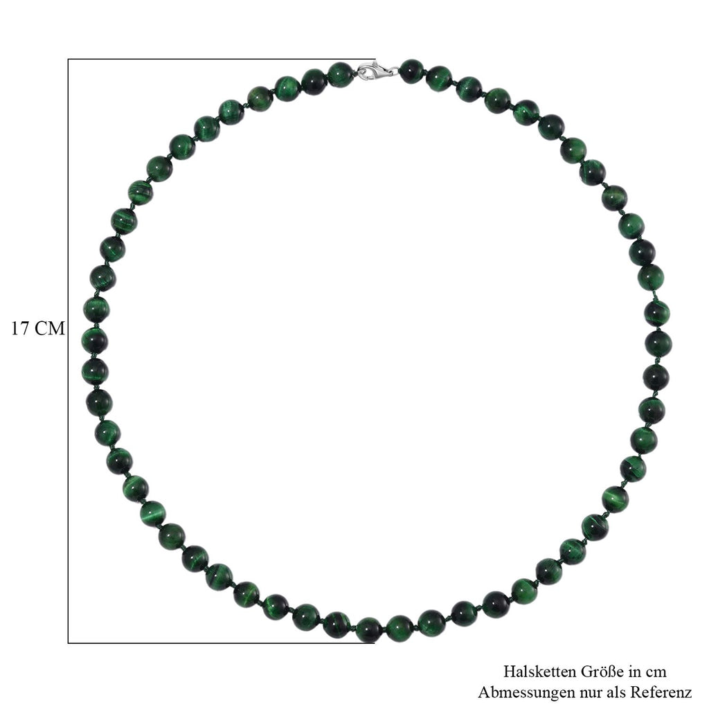 Grüne Tigerauge Halskette ca. 50 cm 925 Silber rhodiniert ca. 208.50 ct