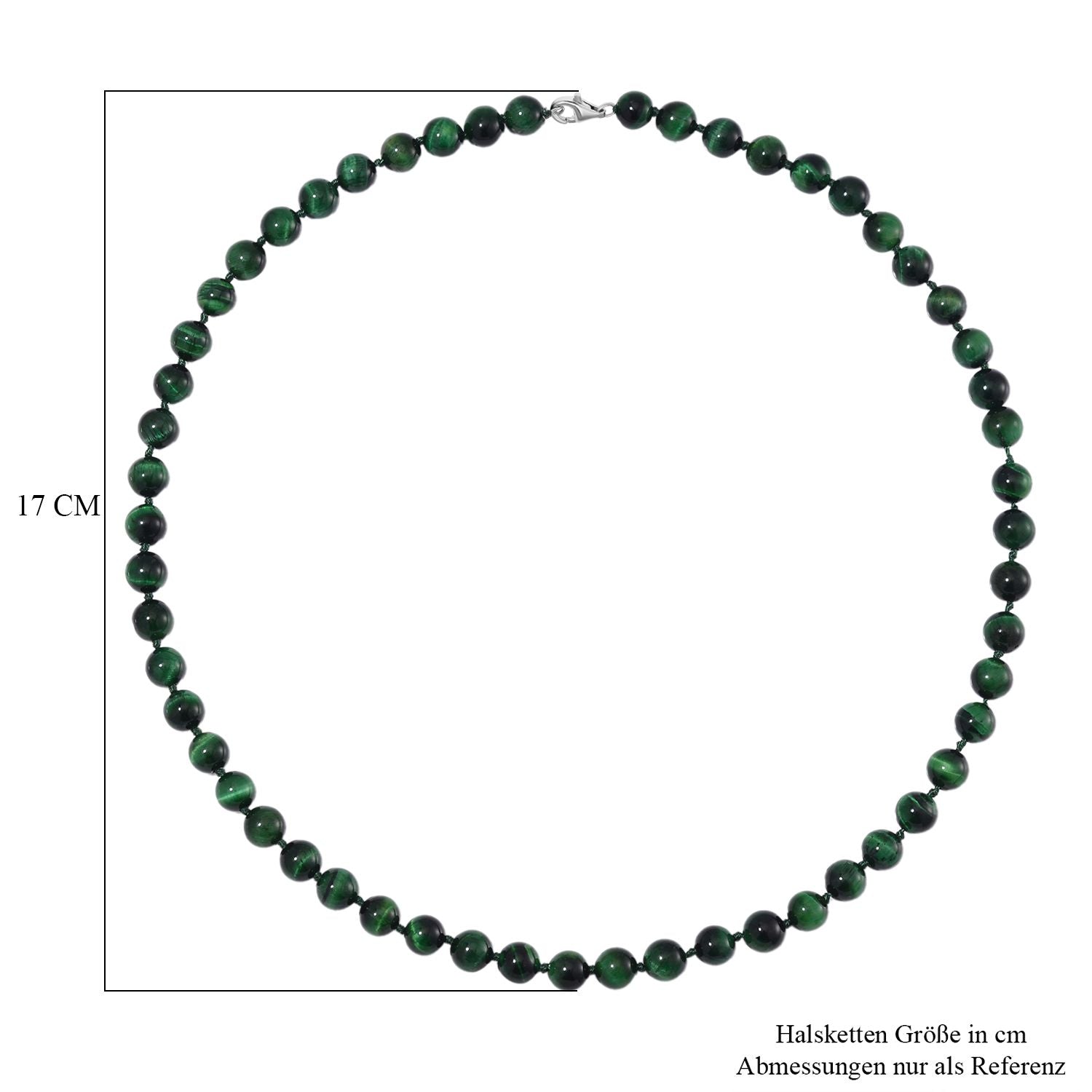 Grüne Tigerauge Halskette ca. 50 cm 925 Silber rhodiniert ca. 208.50 ct