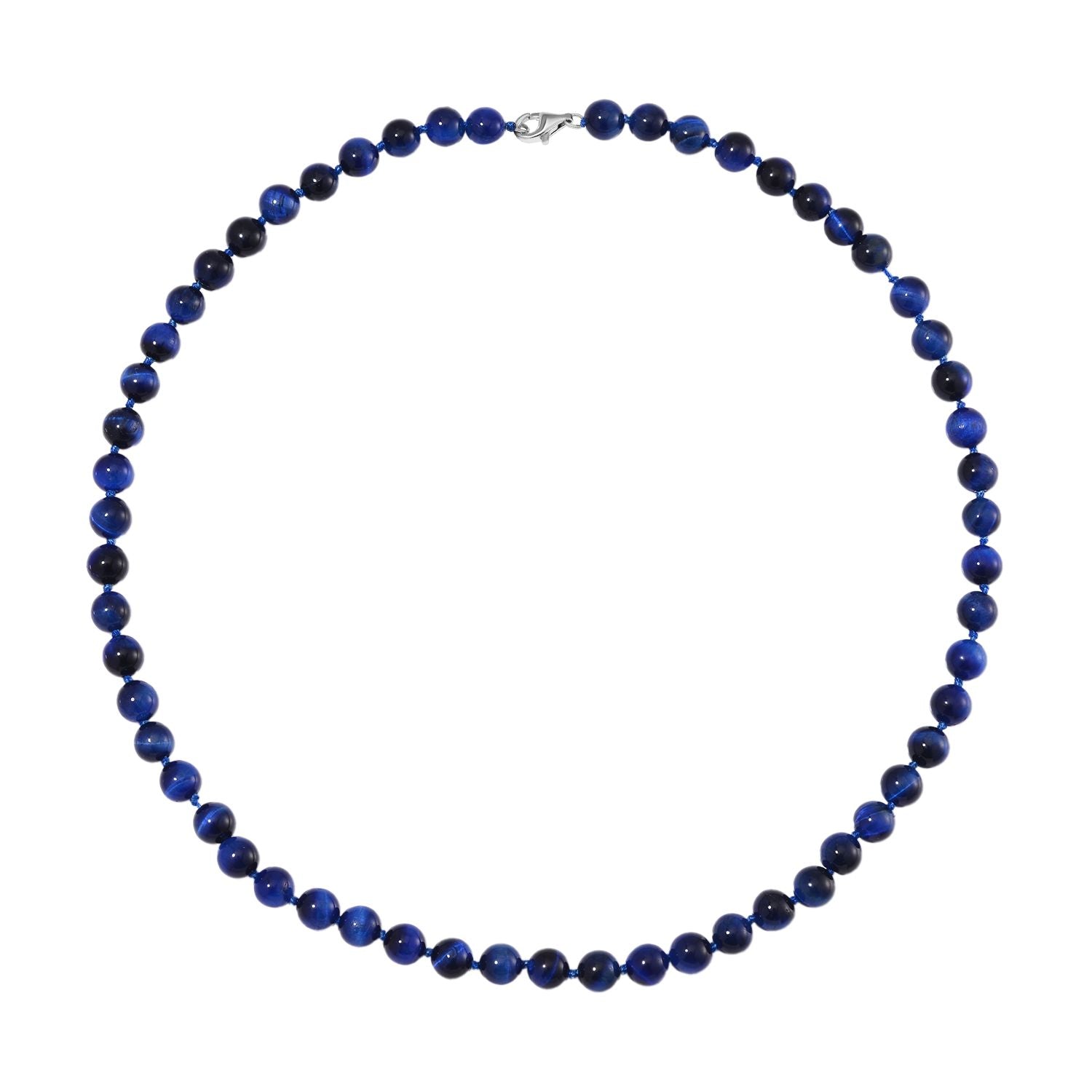 Blaue Tigerauge Halskette ca. 50 cm 925 Silber rhodiniert ca. 208.50 ct