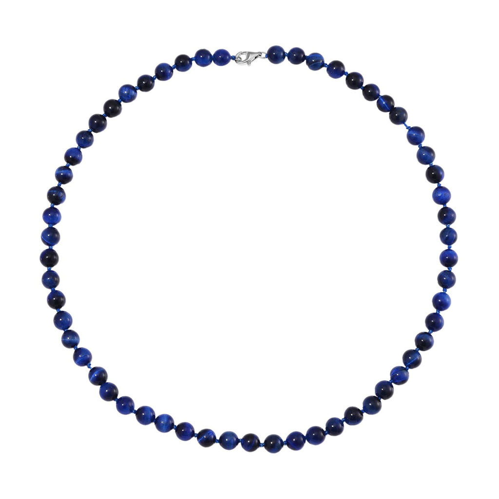 Blaue Tigerauge Halskette ca. 50 cm 925 Silber rhodiniert ca. 208.50 ct