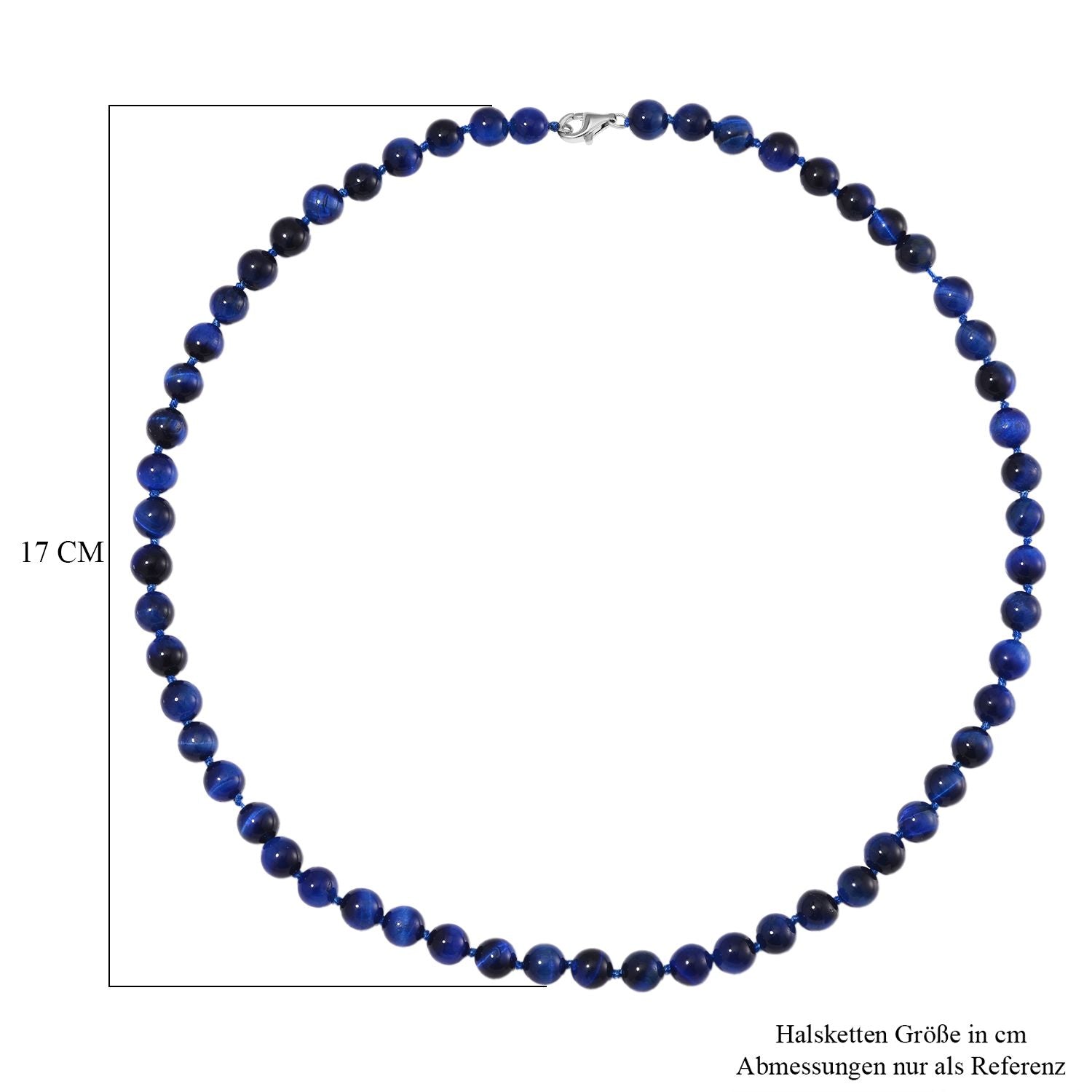 Blaue Tigerauge Halskette ca. 50 cm 925 Silber rhodiniert ca. 208.50 ct
