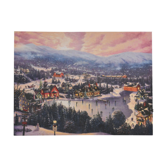 Winterliches Schloss im Lichterglanz - Leinwandbild mit LED-Beleuchtung, Größe: 30x40x1,8 cm, betrieben mit 1 AA-Batterie