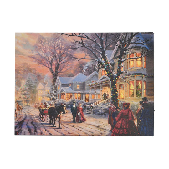 Winterliches Schloss im Lichterglanz - Leinwandbild mit LED-Beleuchtung, Größe: 30x40x1,8 cm, betrieben mit 1 AA-Batterie
