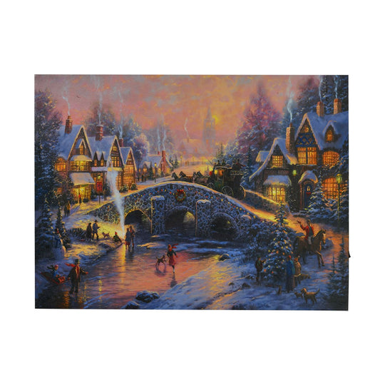Winterliches Schloss im Lichterglanz - Leinwandbild mit LED-Beleuchtung, Größe: 30x40x1,8 cm, betrieben mit 1 AA-Batterie