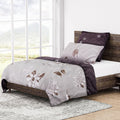 6-tlg. Bettwäsche-Garnitur mit doppelseitigem Druck, Blumenmuster, beige
