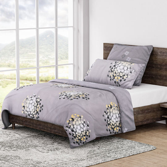 6-teiliges Bettwäsche-Set - bedruckter Floralmuster, Mikrofaser, Bettbezug 135x200 cm (2 Stück), Kissenbezug 40x80 cm (2 Stück) und 80x80 cm (2 Stück), beige