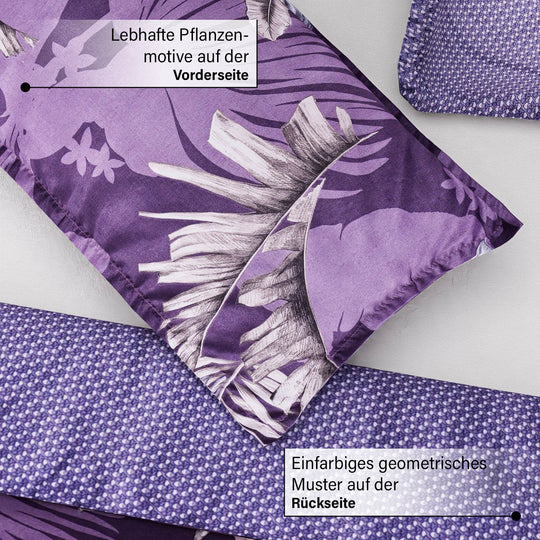 6-teiliges Bettwäsche-Set - bedruckter Floralmuster, Mikrofaser, Bettbezug 135x200 cm (2 Stück), Kissenbezug 40x80 cm (2 Stück) und 80x80 cm (2 Stück), Braun