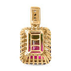 Wassermelonen Quarz Triplette, Weißer Zirkon Anhänger 925 Silber 750 Gelbgold Vermeil ca. 8.83 ct