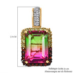 Wassermelonen Quarz Triplette, Weißer Zirkon Anhänger 925 Silber 750 Gelbgold Vermeil ca. 8.83 ct