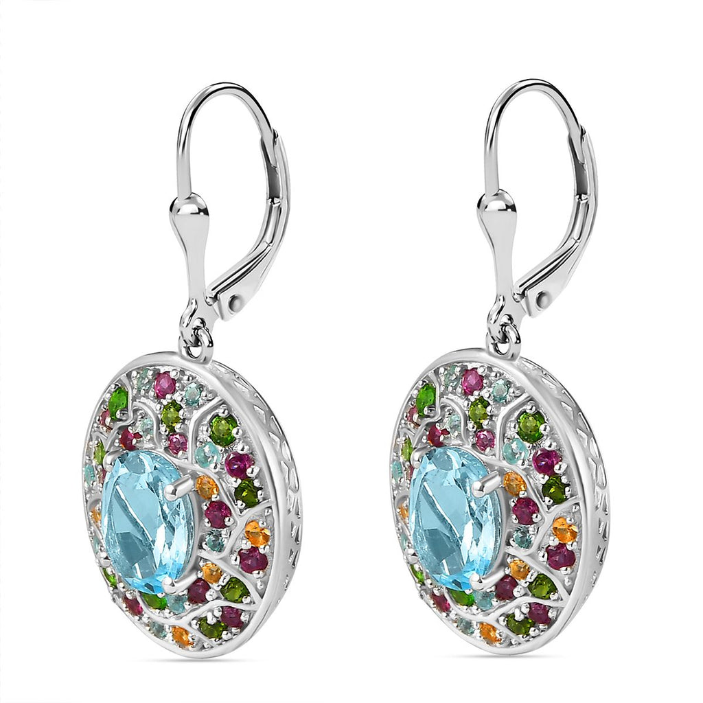 Himmelblauer Topas, Rhodolith Granat Ohrringe 925 Silber rhodiniert ca. 6,14 ct.