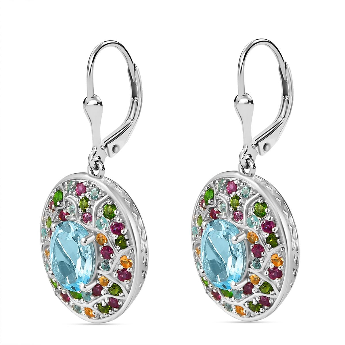 Himmelblauer Topas, Rhodolith Granat Ohrringe 925 Silber rhodiniert ca. 6,14 ct.