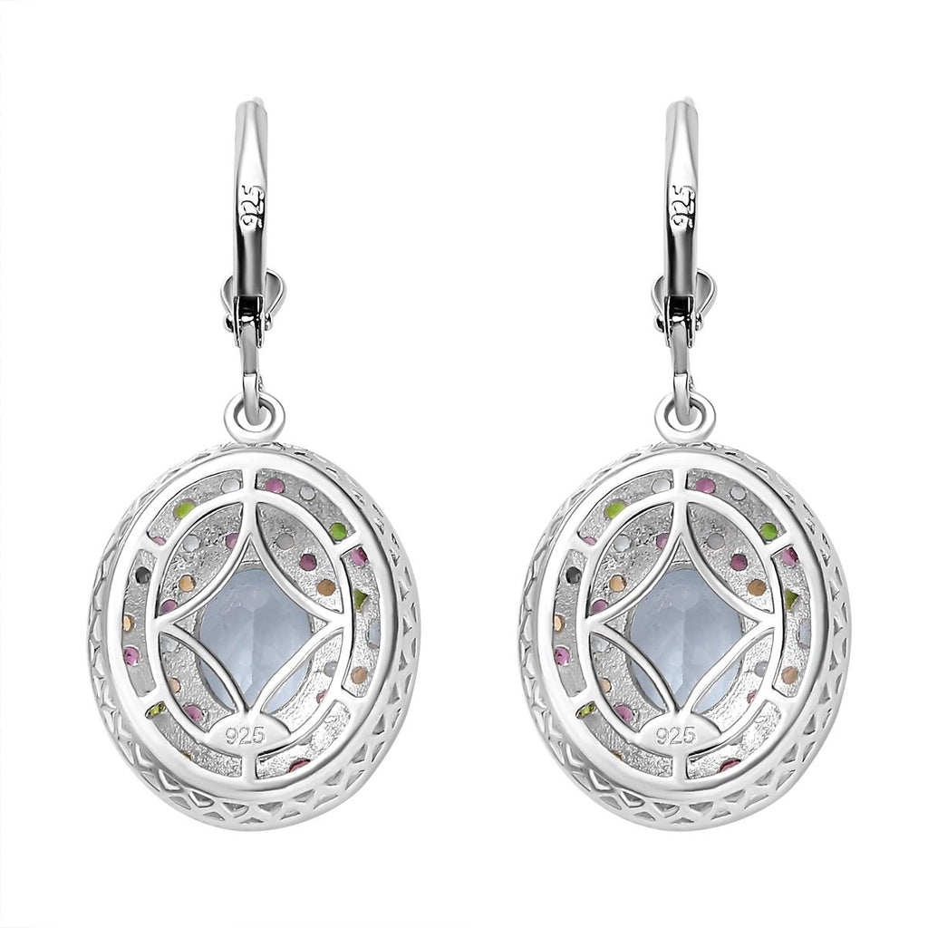 Himmelblauer Topas, Rhodolith Granat Ohrringe 925 Silber rhodiniert ca. 6,14 ct.