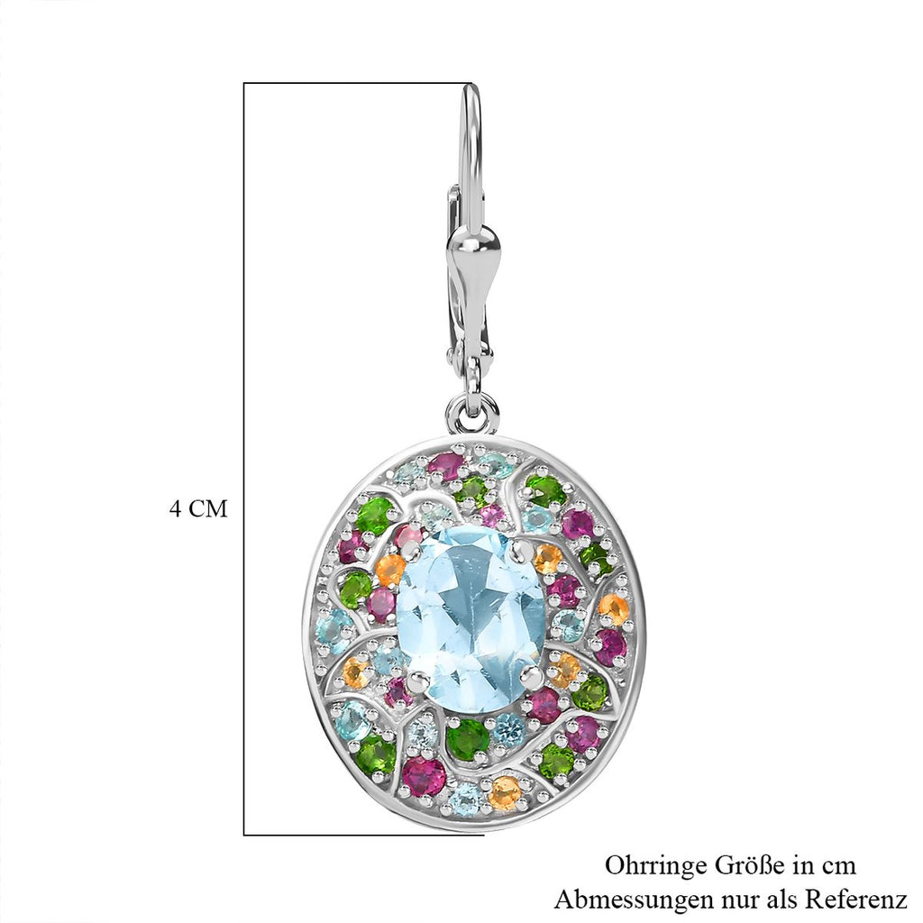 Himmelblauer Topas, Rhodolith Granat Ohrringe 925 Silber rhodiniert ca. 6,14 ct.
