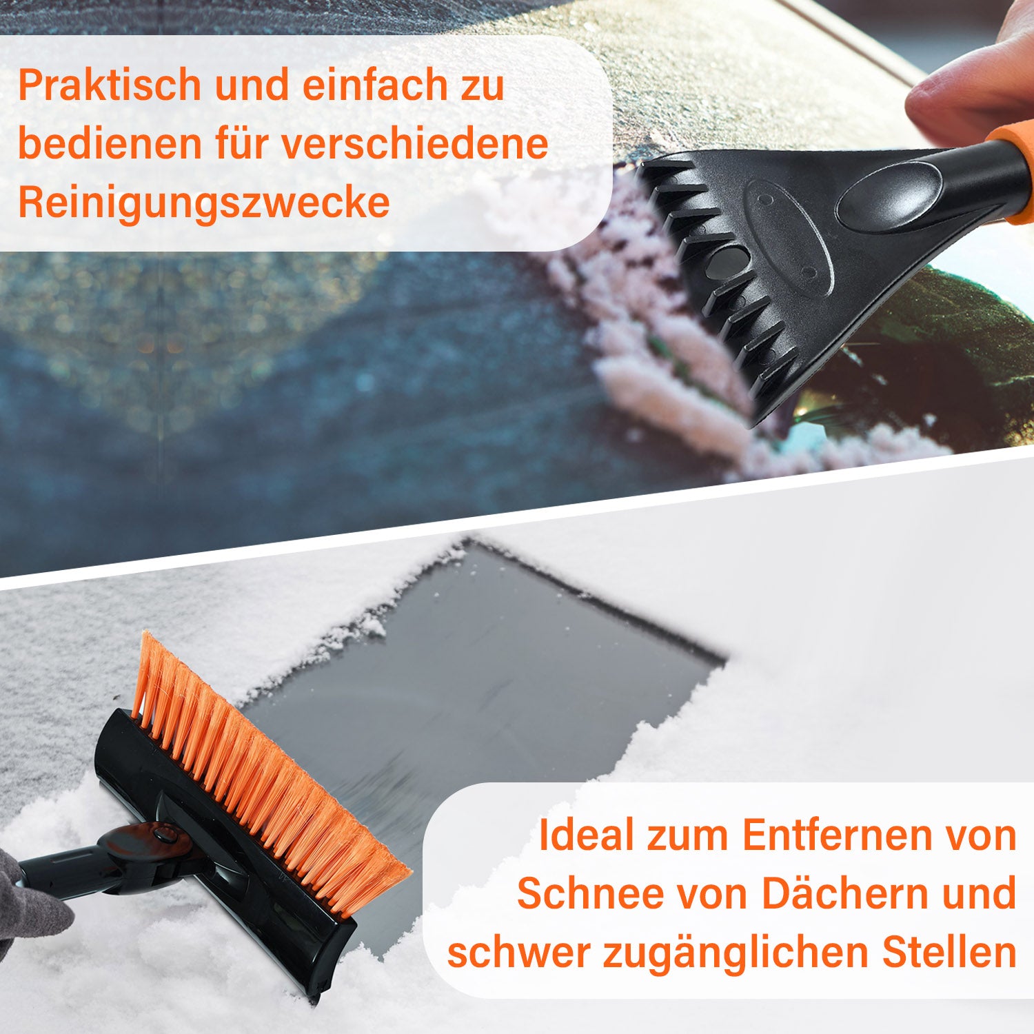 Ausziehbare Schneebürste mit verlängerbarem Griff, 80-114 cm, drehbarer Bürstenkopf, Schneeschaufel und Eiskratzer, robustes Design