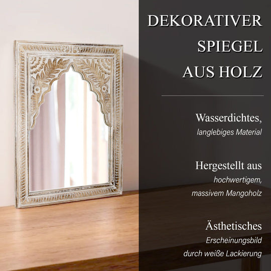 NAKKASHI - handgefertigter Wand-Spiegel, hand-geschnitztes Mangoholz, 60 x 45 cm