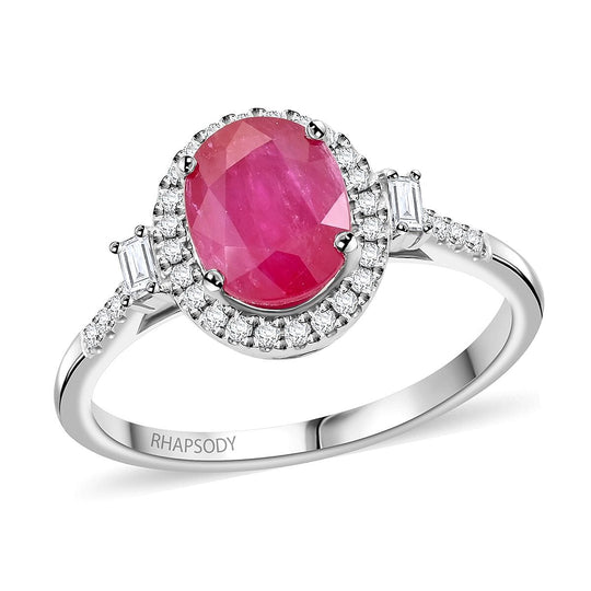 Rhapsody AAAA Natürlicher Mosambik-Rubin, Weißer Diamant AGI zertifiziert Ring 950 Platin (Größe 19.00) ca. 2.49 ct