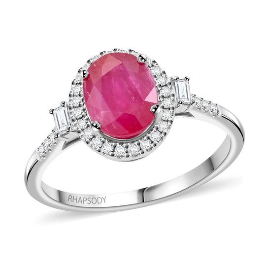 Rhapsody AAAA Natürlicher Mosambik-Rubin, Weißer Diamant AGI zertifiziert Ring 950 Platin (Größe 16.50) ca. 2.49 ct
