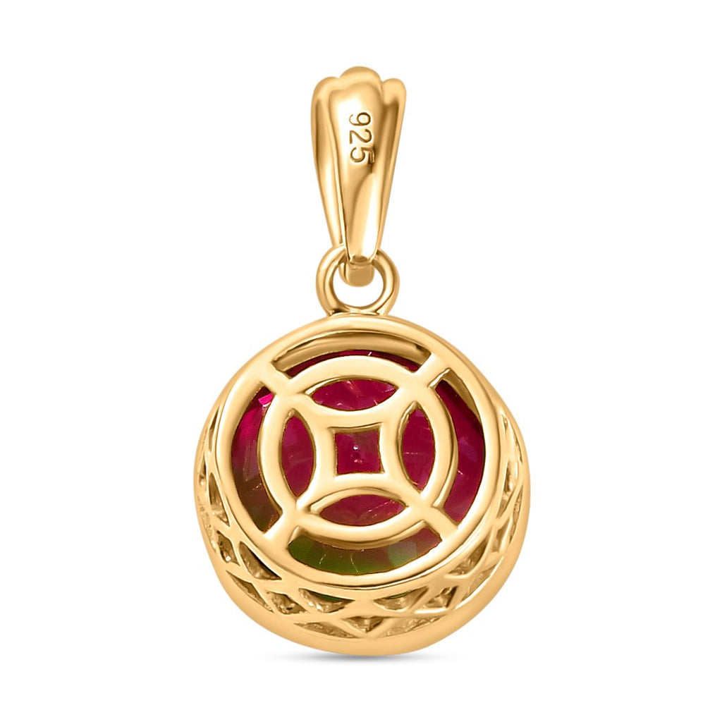 Wassermelonen Quarz Triplette Anhänger 925 Silber vergoldet ca. 4.23 ct