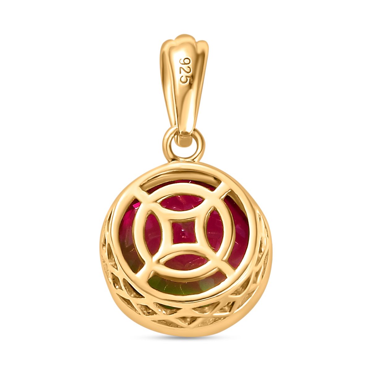 Wassermelonen Quarz Triplette Anhänger 925 Silber vergoldet ca. 4.23 ct