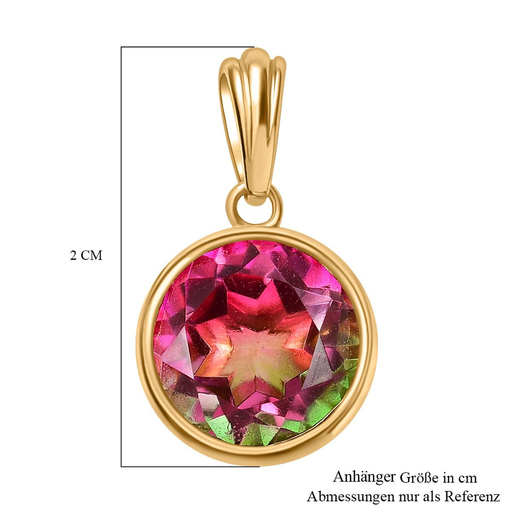 Wassermelonen Quarz Triplette Anhänger 925 Silber vergoldet ca. 4.23 ct