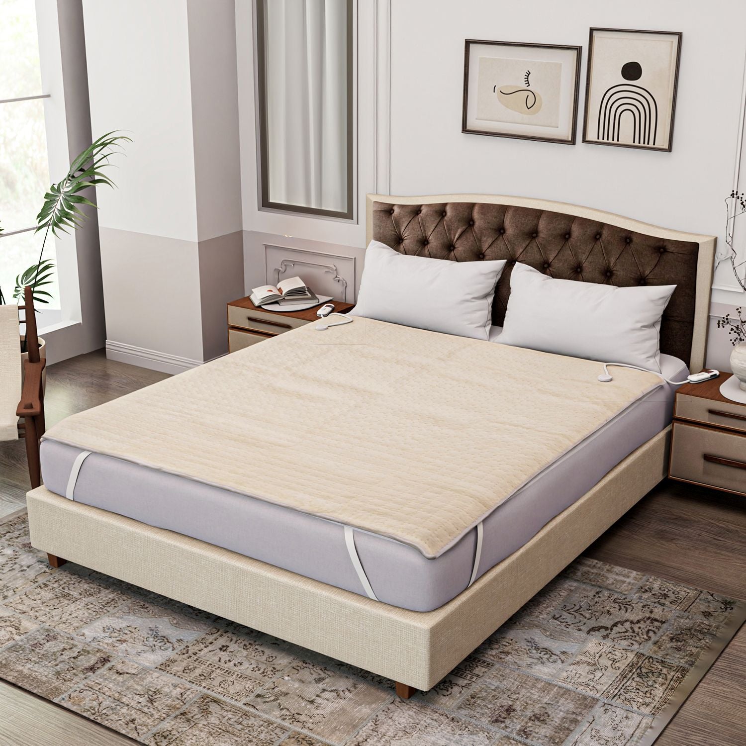Elektrische Unterdecke, 160x160cm - 280 GSM Fleece-Oberseite und 400 GSM Unterseite, geeignet für 230 V Steckdosen, mit automatischem Timer, weiß