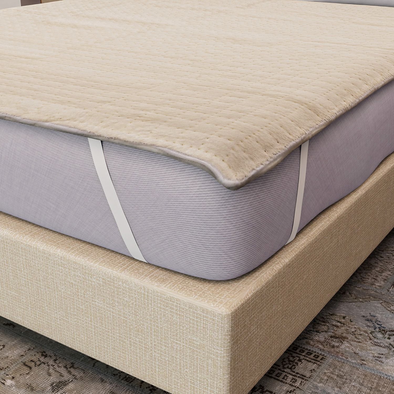 Elektrische Unterdecke, 160x160cm - 280 GSM Fleece-Oberseite, 400 GSM Polymer-Unterseite, geeignet für 230 V Steckdosen, 9 Heizstufen mit automatischem Timer, weiß