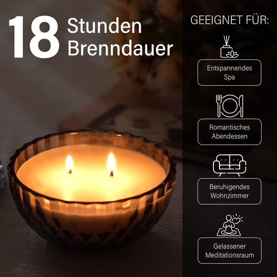 The 5th Season: Premium-Kollektion: Amber-Duftkerze im Glass mit Messing Kerzenhalter, 6ml natürliches Öl, 180 g. Wachs, 20 Stunden Brenndauer, Rot